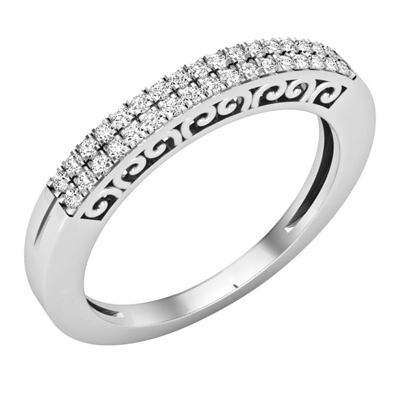 Dazzlingrock Collection Round White Diamond Double Row Wedding Band for Women (0.20 ctw, Color I-J, Clarity I1-I2) in 18K White Gold, Size 8