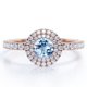thumbnail image 1 of JeenMata Anillo de Compromiso con Diseño de Halo Doble de Aguamarina y Moissanita de Talla Brillante Redonda de 1 Quilate con Detalles Pavé en Baño de Oro Rosa de 18 K sobre Plata, 1 of 6