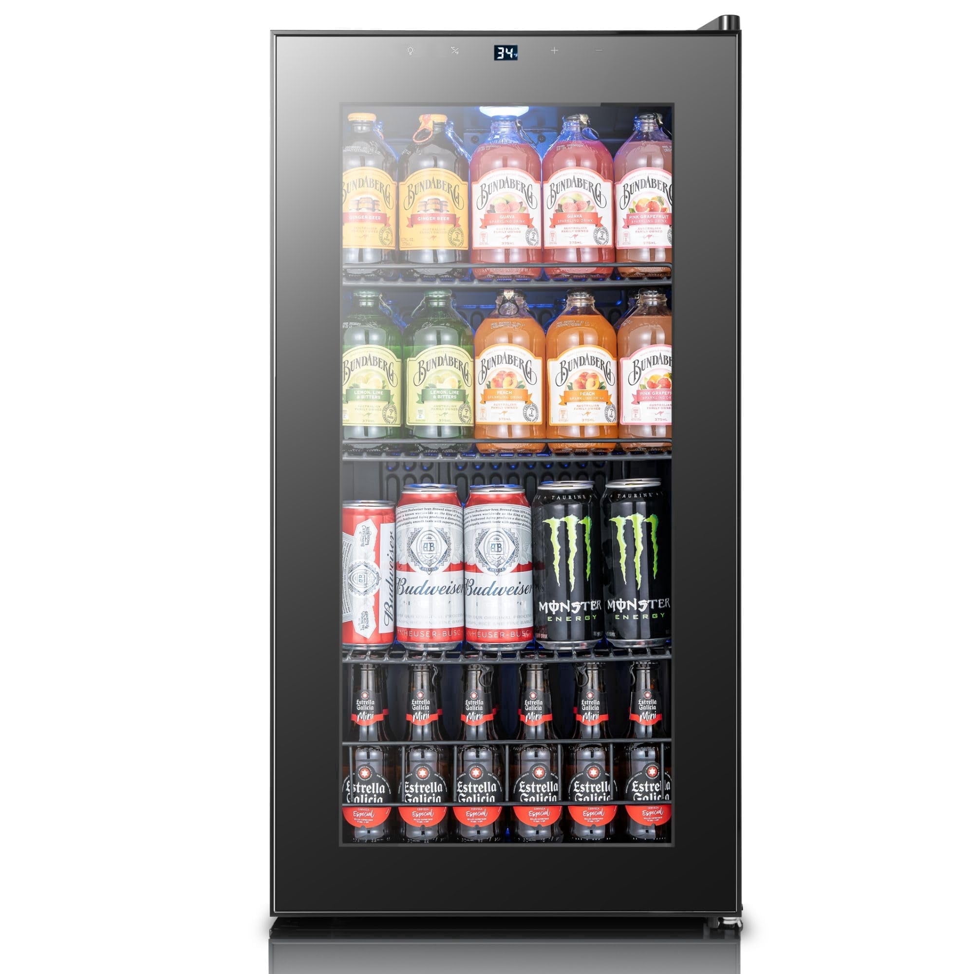 Yeego Beverage Refrigerator, 105-Can Mini Fridge with Glass Door, Adjustable Shelves & Digital Temperature Control for Soda, Beer, and Wine – Suitable for Home or Office Use