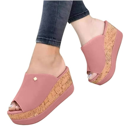 

Holiday Savings Deals! Kukoosong Wedge Sandals for Women Summers Fashion Slope Heel Thick Bottom Flip Flop Solid Shoes Sandals Women Pink 40