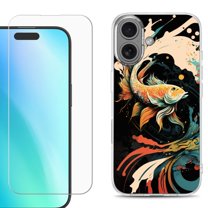 For iphone 16 Plus Phone Case Cover, Shockproof Case with Tempered Glass Screen Protector, by OneToughShield - Koi Fish