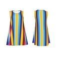 thumbnail image 7 of Wukai Yellow Blue Mexican Blanket Stripes Print Women's Sleeveless Dress, Loose Fit Casual Dress for Women, Comfortable Sleeveless Summer Dress, 7 of 7
