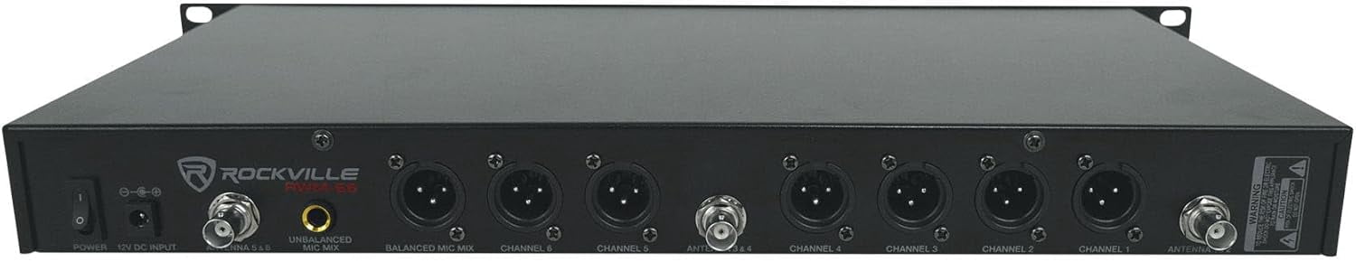 Rockville RWM-66 6-Mic Wireless UHF Microphone System, 48 Channels, Metal Build, Interference-Free, Long Range, Easy Setup, for Karaoke, Events, and Live Performances