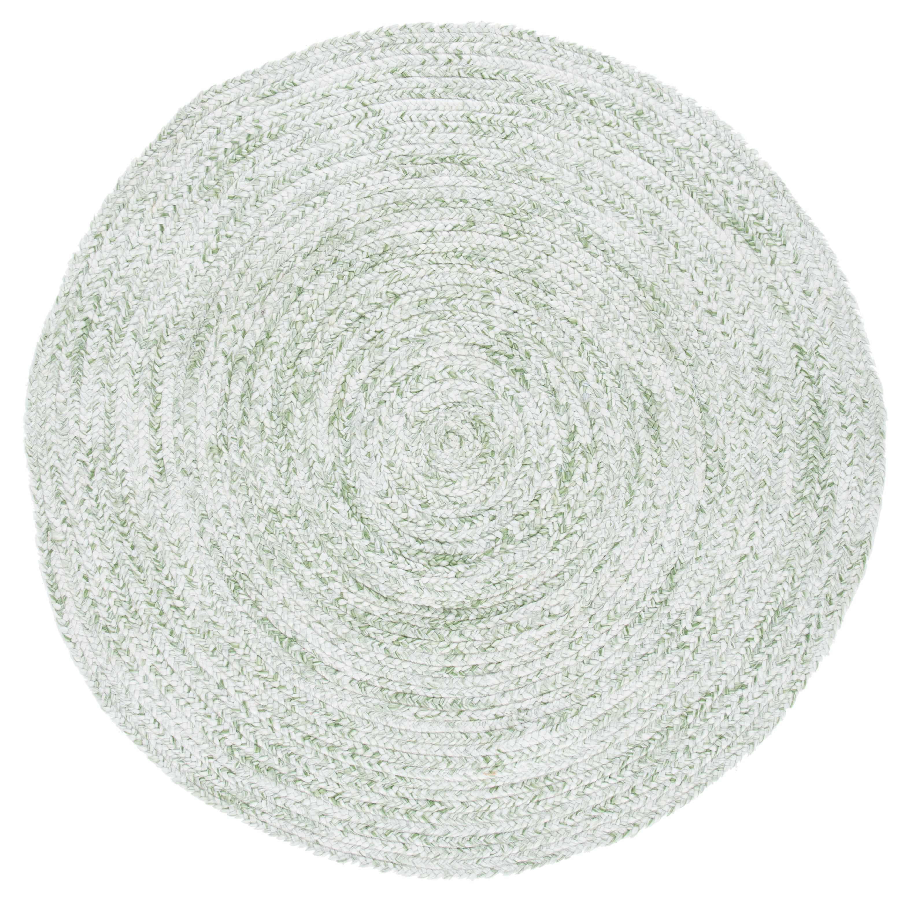 SAFAVIEH Braided Ophelia Solid Polyester Reversible Area Rug, Ivory/Green, 5' x 5' Round