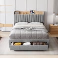 thumbnail image 4 of GAOMON Full Size Bed Frame with Storage Headboard and Charging Station, Upholstered Platform Bed Frame with Drawer, Sturdy Mattress Foundation,No Box Spring Needed,Light Grey, 4 of 7
