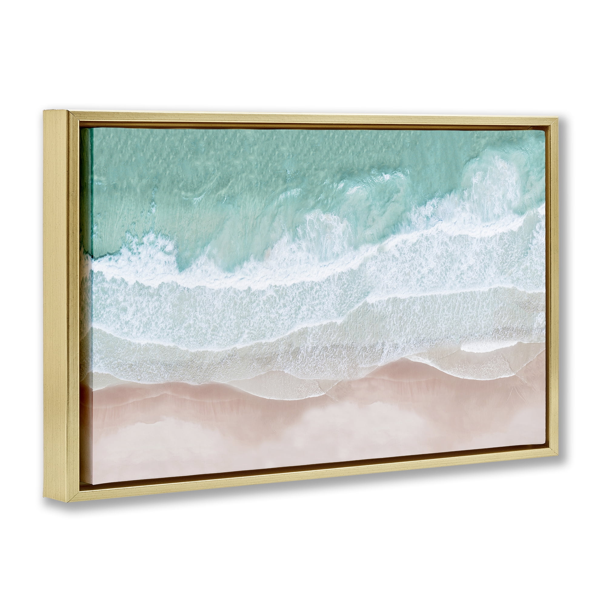 Stupell Industries Aerial Sea View Coastal Painting Gold Floater Framed Canvas Art Print Wall Art, 31 x 21