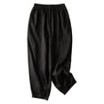 thumbnail image 2 of Women's Plus Size Cotton Linen Pants, High Waist Wide Leg Palazzo Pants, Elastic Waist Loose Fit Boho Trousers, Breezy Flowy Casual Pants for Women Spring and Summer Black L, 2 of 3