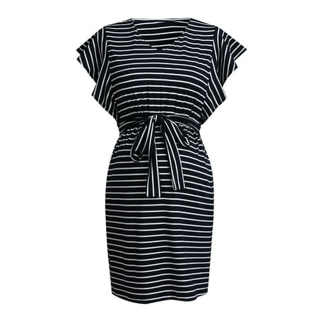 

Tangnade Summer Strapless Sleeve Short Dress Womens Ladies Pregnant Stripe Maternity Maternity dress Maternity dress