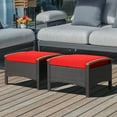 thumbnail image 1 of Costway Set of 2 Patio Rattan Ottoman Footrest Cushions Wooden Handle Red, 1 of 7