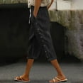 thumbnail image 2 of Pants for Women Summer Solid Color Elastic Waist Side Button Decoration Solid Capri Pants Linen Pants for Women Black S, 2 of 5