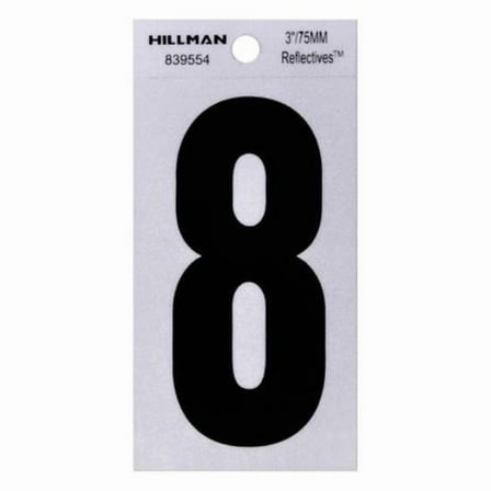 Hillman Fasteners 101338 3 in. Thin Adhesive Letter 8, Black - Pack of 6