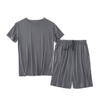 SWSMCLT Men's 2 Piece Pajama Set Soft Modal Lightweight Summer Sleeping Lounge Set Sleepwear Short Sleeve Shirt Shorts Pj Set Dark Grey 3X-Large
