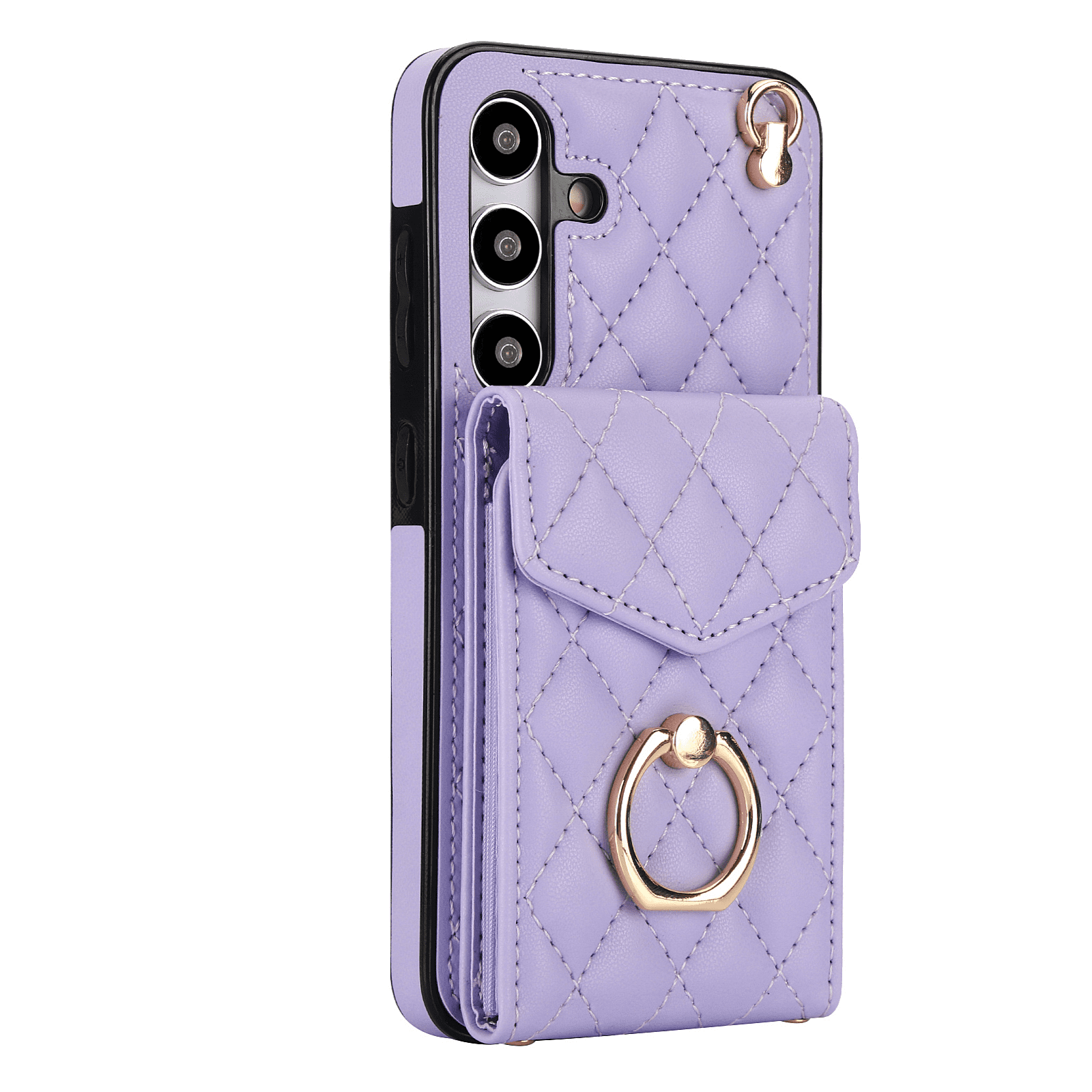 Asuwish Wallet RFID Blocking PU Leather Cell Phone Case with Tempered Glass Screen Protector, Wrist Strap for Samsung Galaxy S24 Plus, Purple