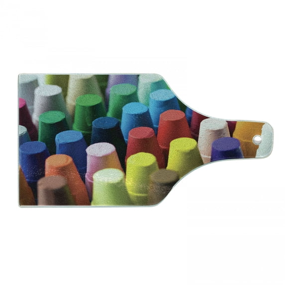Crayon Cutting Board, Focused Shot Macro Photography with Assorted Colorful Painting Elements Art Themed, Decorative Tempered Glass Cutting and Serving Board, in 3 Sizes, by Ambesonne