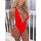 thumbnail image 3 of Traje de baño de una pieza con escote en V profundo y cintura alta con múltiples posiciones y vendaje para mujer, 3 of 5