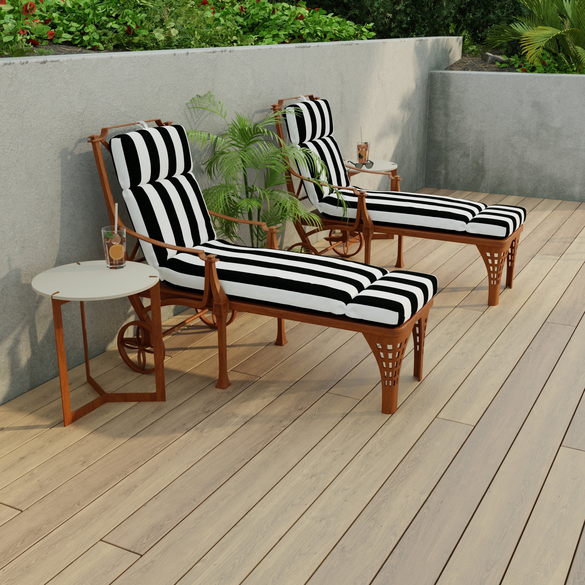 Jordan Manufacturing 72" x 22" Cabana Black Stripe Rectangular Outdoor Chaise Lounge Cushion with Ties and Hanger Loop