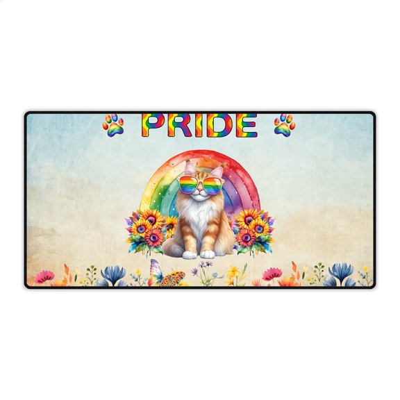 Maine Coon Celebrates Rainbow Pride Month LGBT LGBTQ  Desk Mat Full Keyboard Mouse Pad Cat Lover Kitten Owner Gifts Large Mousepad - 01003