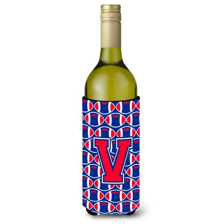 

Carolines Treasures CJ1076-VLITERK Letter V Football Crimson and Yale Blue Wine Bottle Beverage Insulator Hugger Wine