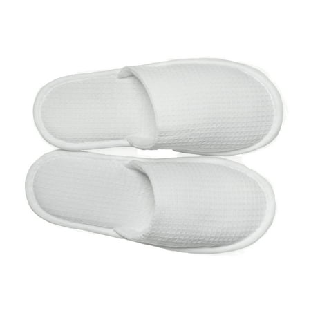 

White Closed Toe Adult Waffle Slippers - 6 pack