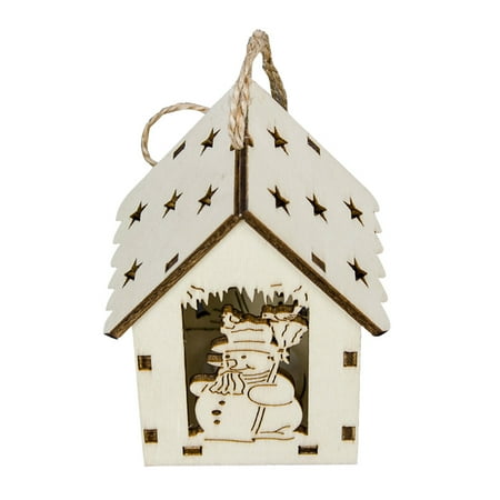 

Christmas Tree Hanging Pendant Wooden Lighted Cabin House for Xmas New Year Decoration (Snowman)