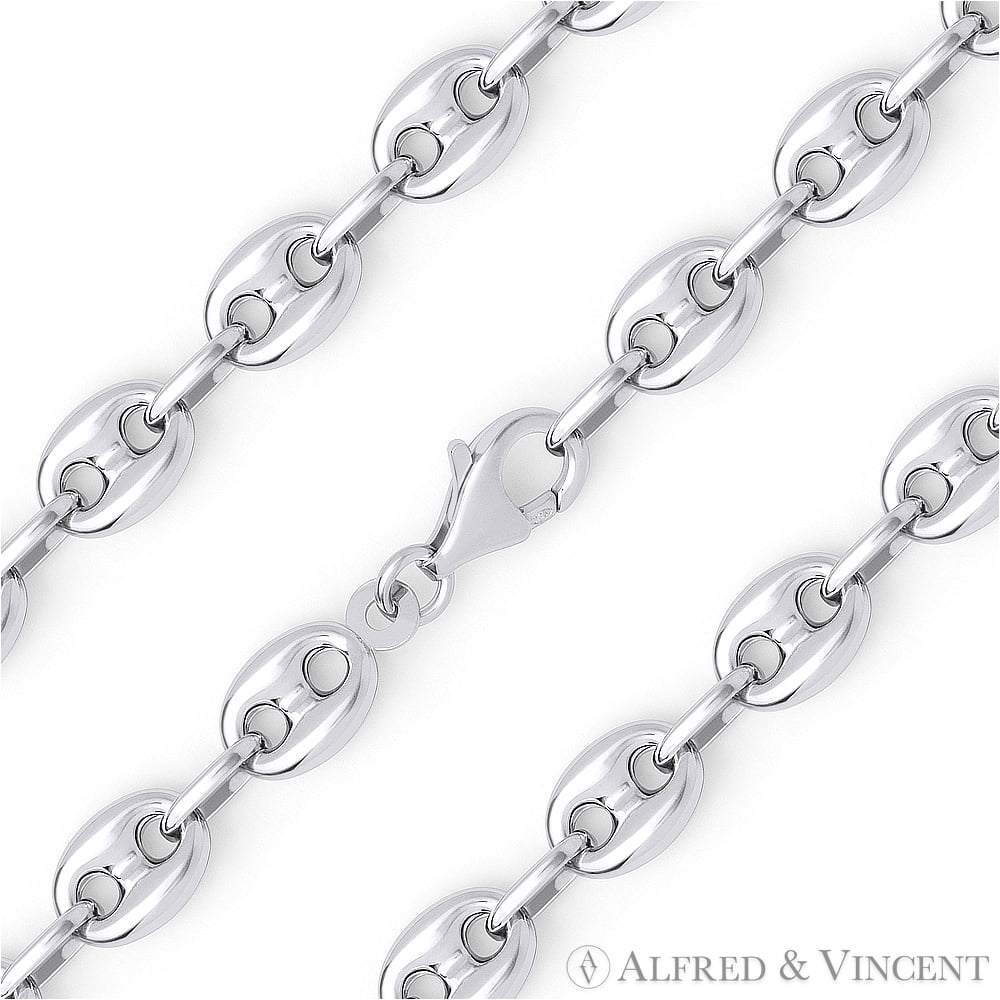 8mm Puffed Marina / Mariner Link Italian Chain Bracelet in .925