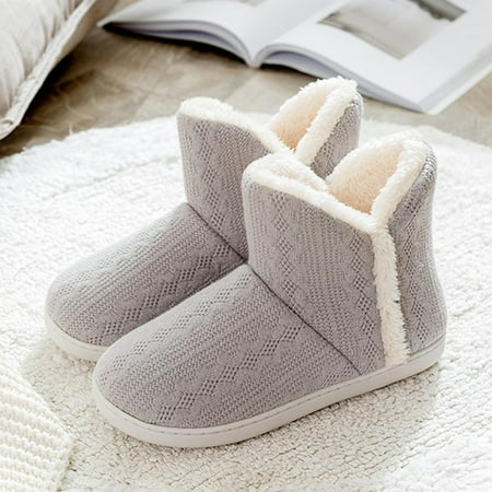 

Women Warm Plush Slipper Boots Cozy Knitted Bootie Indoor Outdoor Home Shoes