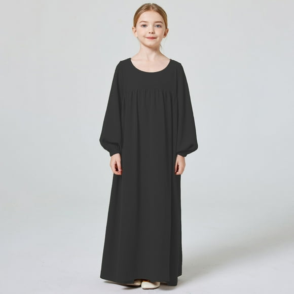 SXcggal One Enfants Filles Adorables Abaya Robes Manches Longues Coupe Ajustée Décontractée Robe de Prière Robe Belle Respirante Mignonne Robe Fille