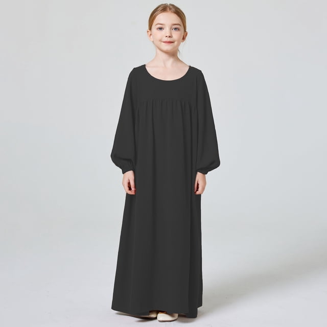 SXcggal One Enfants Filles Adorables Abaya Robes Manches Longues Coupe Ajustée Décontractée Robe de Prière Robe Belle Respirante Mignonne Robe Fille