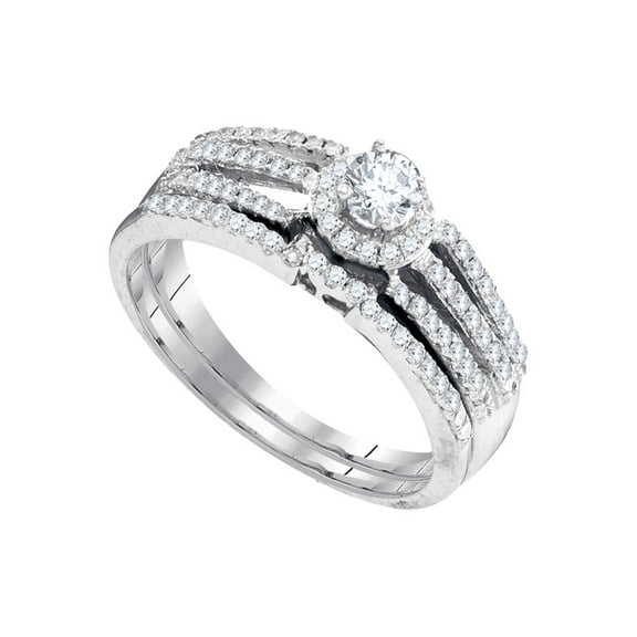 10kt White Gold Womens Round Diamond Halo Bridal Wedding Engagement Ring Band Set 1/2 Cttw