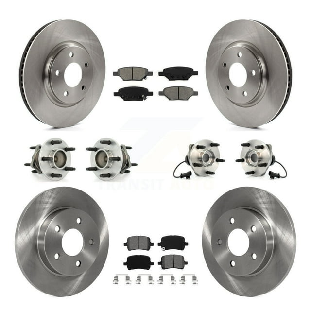 Transit Auto Front Rear Hub Bearings Assembly Disc Brake Rotors and Semi-Metallic Pads Kit (10Pc) for Car Chevrolet Malibu HHR Pontiac G6 - Left Right Side (Driver Passenger) KBB-109530