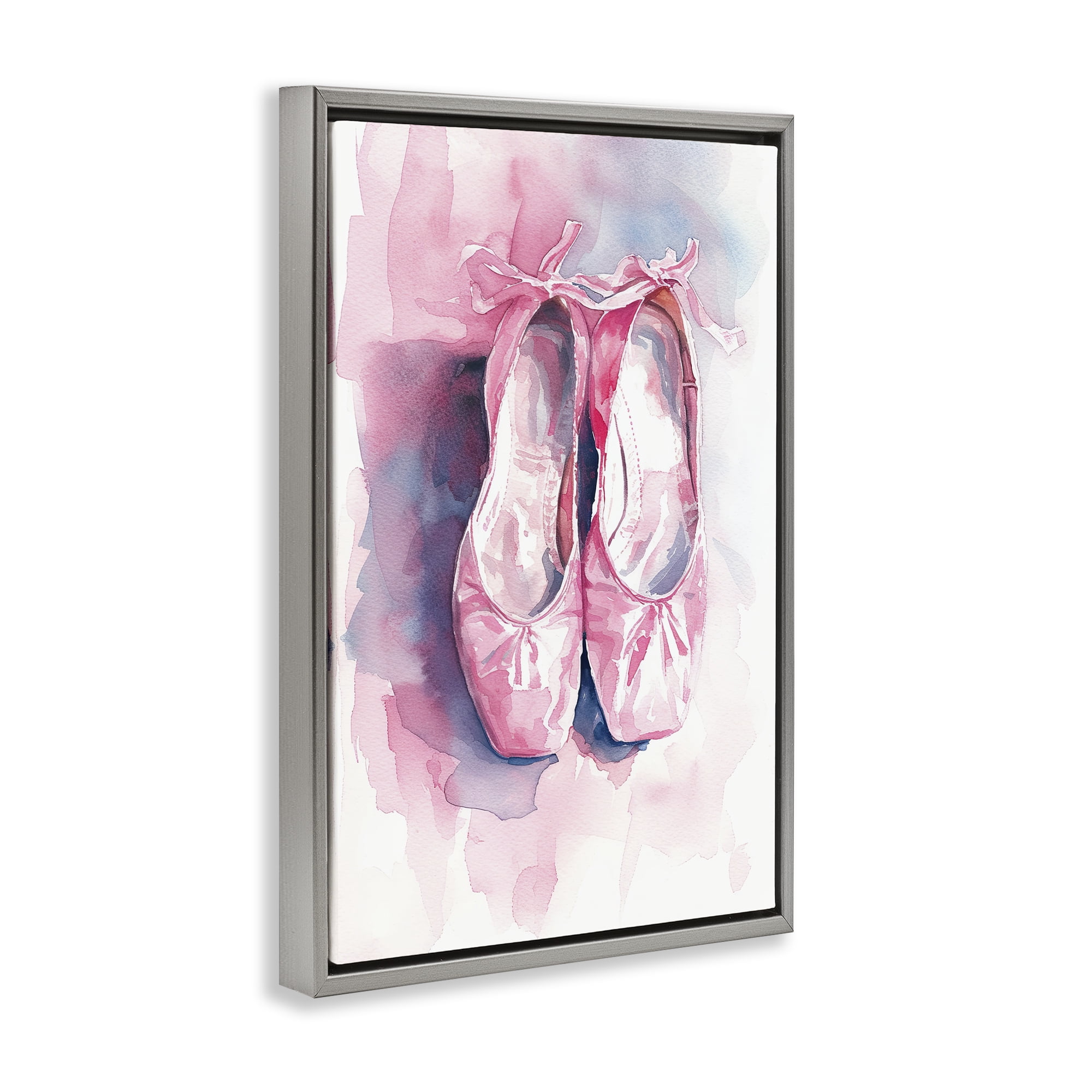 Stupell Industries Blush Ballet Slippers Gray Framed Floater Canvas Wall Art, design by Ray Powers