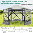 thumbnail image 5 of COBIZI Pop Up Gazebo Screen Tent Screen House for Camping, 12x12 Screen Room with Mosquito Netting, Hub Tent Instant Screened Canopy with Carrying Bag and Ground Stakes, Gray, 5 of 11