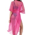thumbnail image 6 of Karight Womens Metallic Mesh Cover Up Kimono Belted Open Front Fringe Hem Beach Swimwear Cover Up, 6 of 8