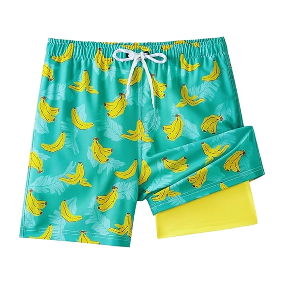 Wxolcjlv Boys Summer Swim Trunks Banana Beach Shorts with Compression Liner, Sizes 5-14