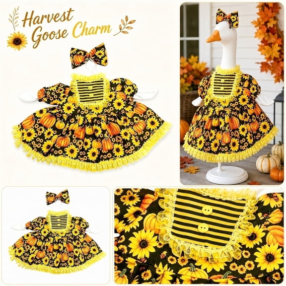 Porch Goose Outfits, Sunflower Pattern Outfit for 23 Inch Lawn Goose Statue, Lovely Accessory For Yard And Seasonal Home Decoration