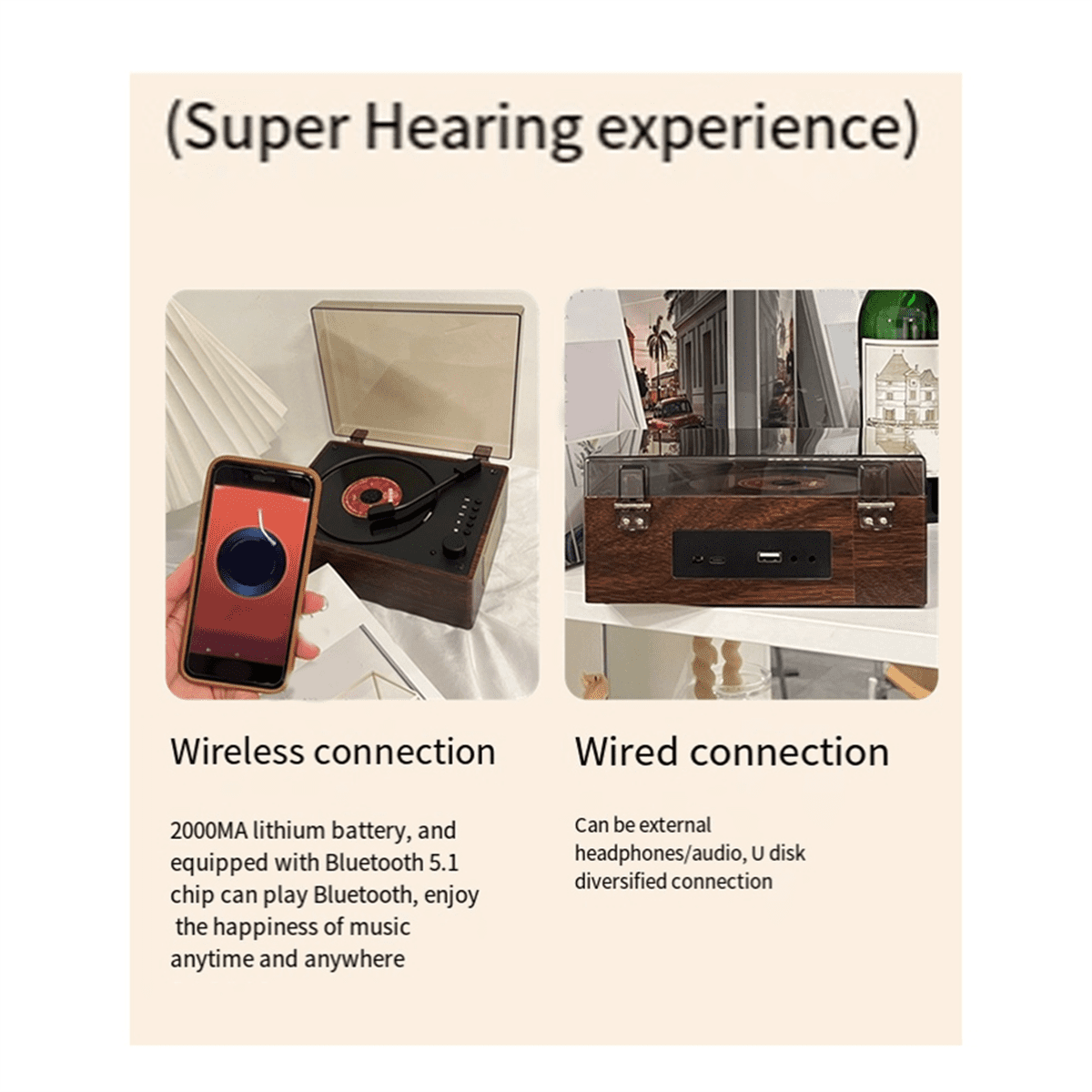 Retro CD Player Rechargeable Support CD BT USB 3.5mm AUX Portable CD Player Bluetooth-Compatible 5.0 Home Music Player C