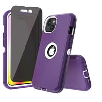Xhy iPhone 14 Plus Case with Privacy Screen Protector Military Grade Heavy Duty Protection 3 in 1 Shockproof Armor Rugged Durable Detachable for iPhone 14 Plus 6.7 inch 2022 Phone - Purple White