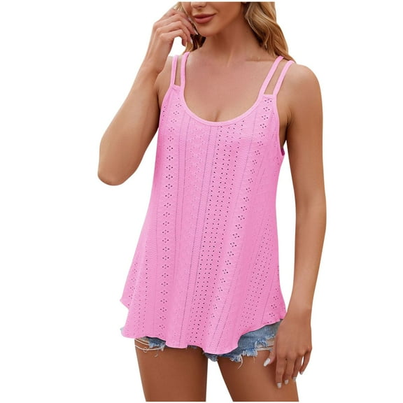 Chbgutlmr Summer Tops for Women Eyelet U Neck Sleeveless Spaghetti Strap Beach Casual Loose Camisole Tops