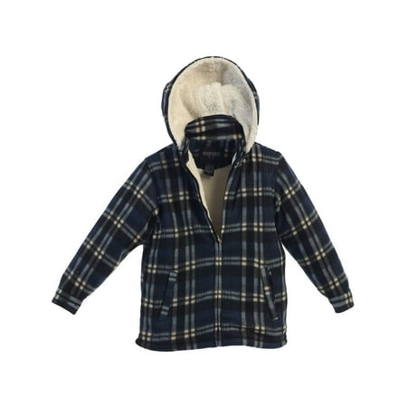 Gioberti Little Boys Blue Plaid Sherpa Lined Detachable Hood Flannel Jacket 2T-7
