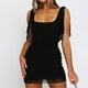 thumbnail image 3 of Mini Vestido Sin Mangas Vestido ajustado de mujer Vestido de malla con tirantes de doble capa Slim Fit Elegante atuendo diario Ygjytge Negro M para Mujer, 3 of 6