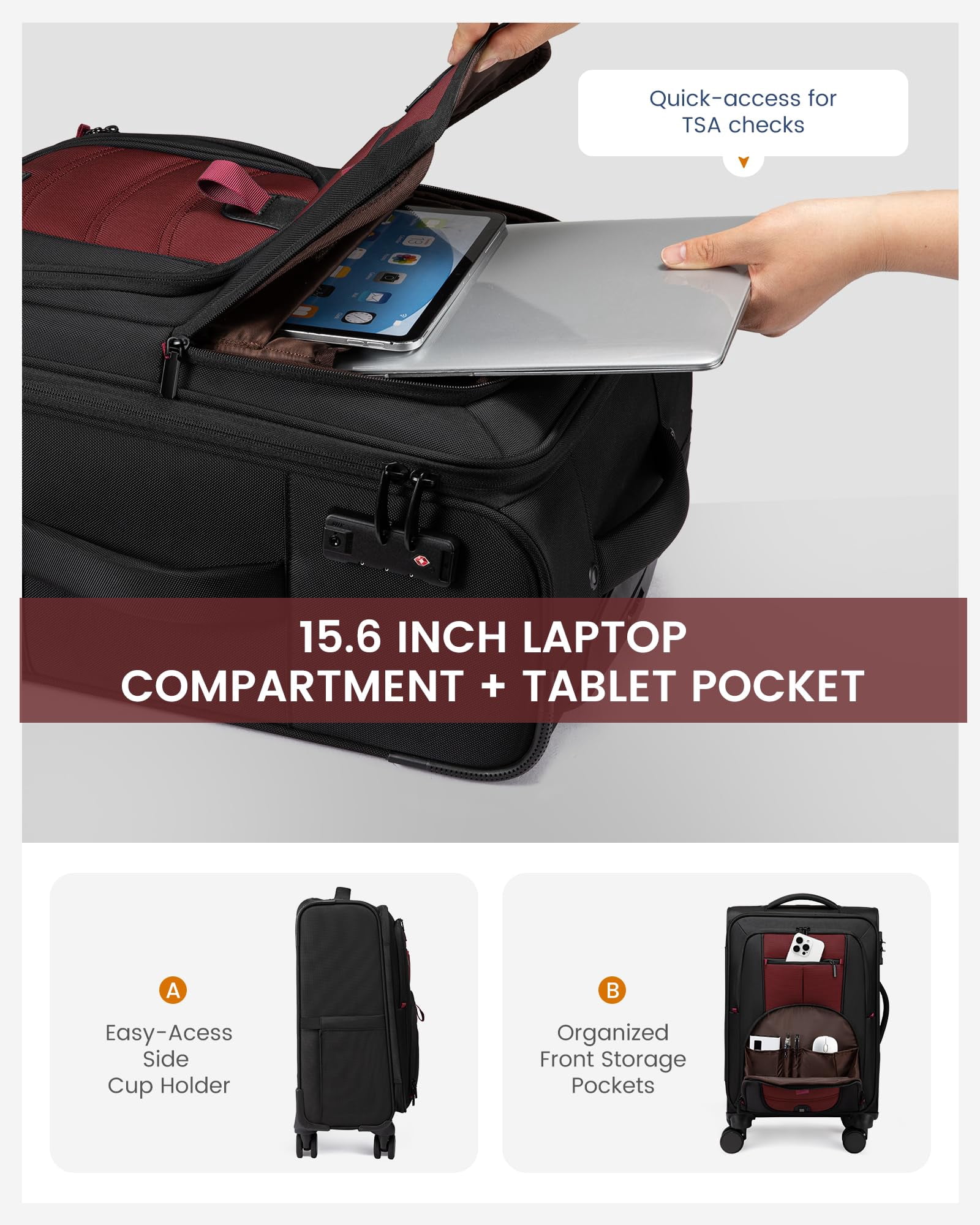 LOVEVOOK Carry On Luggage 22x14x9 Airline Approved, 22-Inch Suitcases with Spinner Wheels, Softside  Luggage with TSA Lock for Men Women Business Trip, Lightweight Large Capacity Luggage for Travel