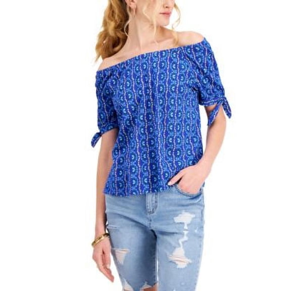 MSRP $38 Style & Co Womens Printed On-Off Top Blue Size XL