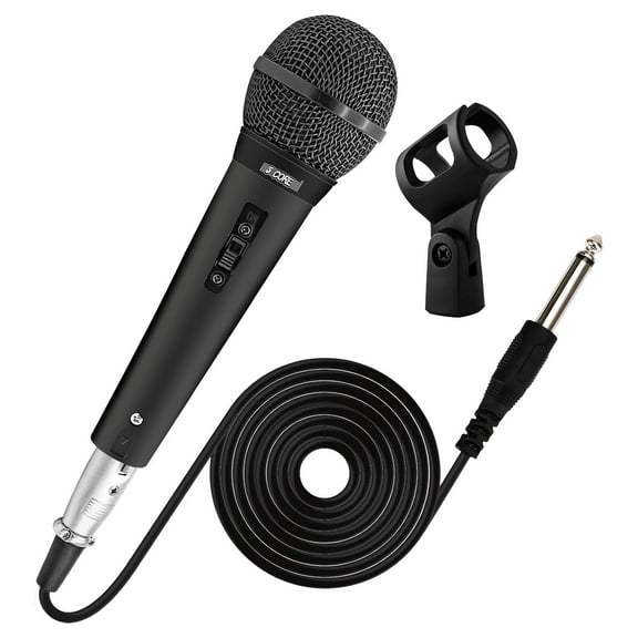 Microphone Dynamic Vocal Handheld Mic Cardioid Unidirectional Microfono w On Off Switch   XLR Audio Cable for Karaoke, Live Singing, DJ, Public Speaking Durable ABS/Metal Build | Includes Mic Holder