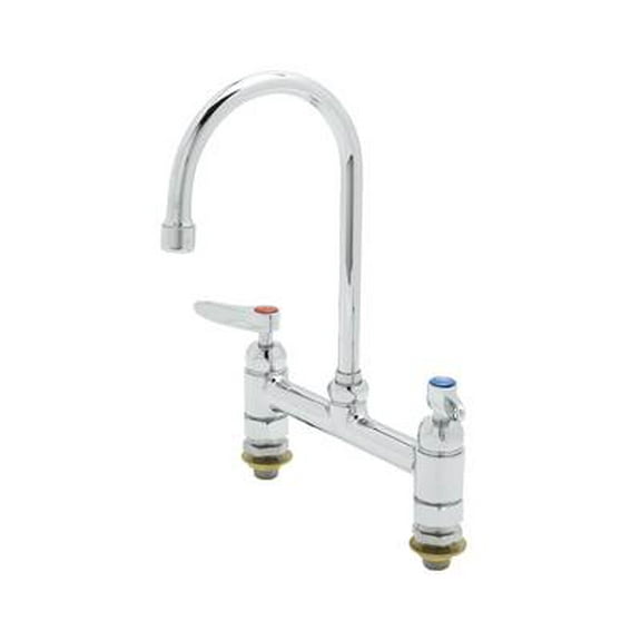T&S Brass - 8'' c/c Deck Mount Faucet, Swivel Gooseneck, Lever Handles, 00CC Inlets & Ceramas