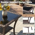 thumbnail image 5 of Opohoro 3 PCS Outdoor Swivel Chair Set with Square Side Table, Brown PE Rattan Patio Rockers with Steel Armrests and Blue Cushions for Porch or Backyard, 5 of 12