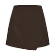 thumbnail image 4 of PiGOGI Women's Zipper Irregular Skirt Shorts Solid Color Casual Summer Divided Skort with Pockets Brown XL, 4 of 9