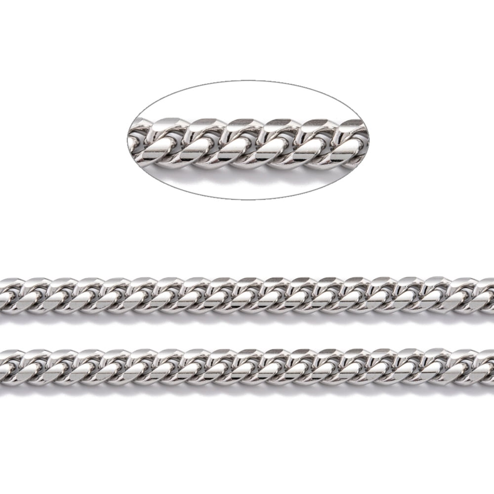 Tarnish Resistant 304 Stainless Steel Cuban Link Chain Unwelded with Spool Stainless Steel Color 12.5x10x5mm 16.4 Feet(5m)/roll
