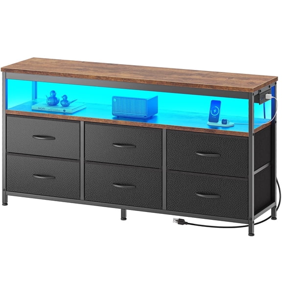 Amadwell 47 Inch LED TV Stand Dresser for 55 Inch TVs, 6 Drawer Entertainment Center with Power Outlets, Media Console with Storage