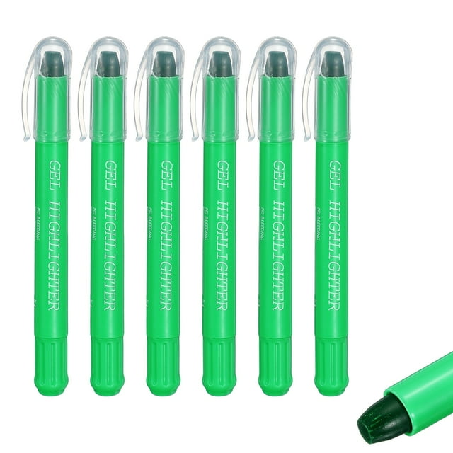 Dark Green Gel Highlighters, 6 Pack Gel High Lighters No Bleeds Highliters Pens Wax Crayon Neon Clear View Bright Marker Pen Twist Up Gel Stick Cute for Books Office Adults