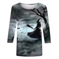 thumbnail image 3 of Patlollav Pntutb Womens Halloween Tops Casual Color Block Print Round Neck 3/4 Sleeve T-Shirt Blouse, 3 of 4